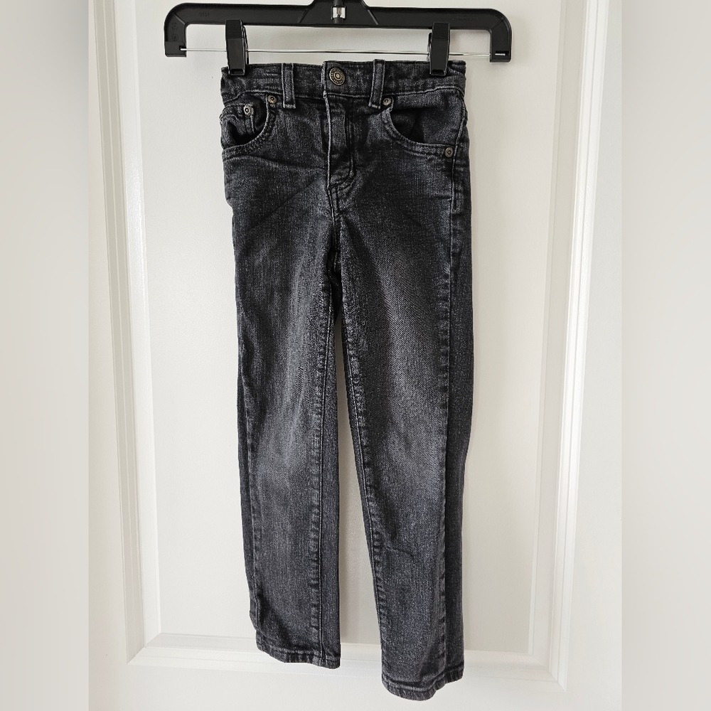 Kids Boys Straight Slim Faded Black Denim Jeans Size 6 Adjustable Waist‎